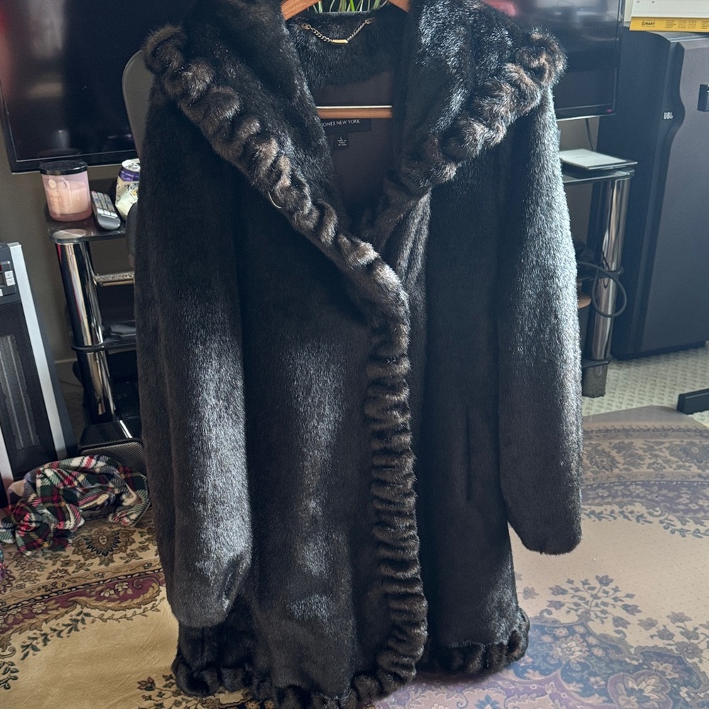 Jones New York  black Brown faux Fur Coat